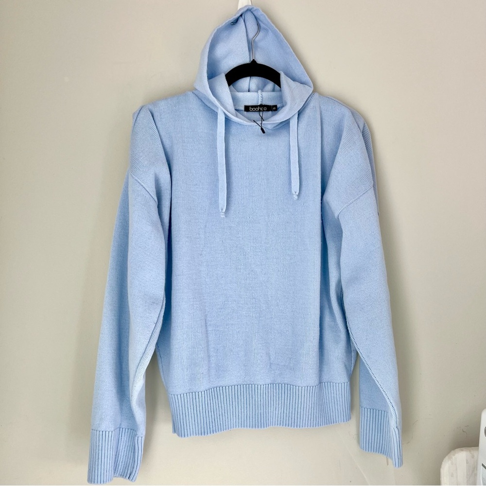 Boohoo Light Blue Sweater Hoodie Slightly Cropped Oversized Small